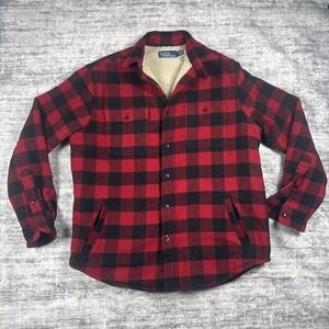Polo Ralph Lauren Red & Black Wool Plaid Sherpa Fleece Button Up Size M Buffalo